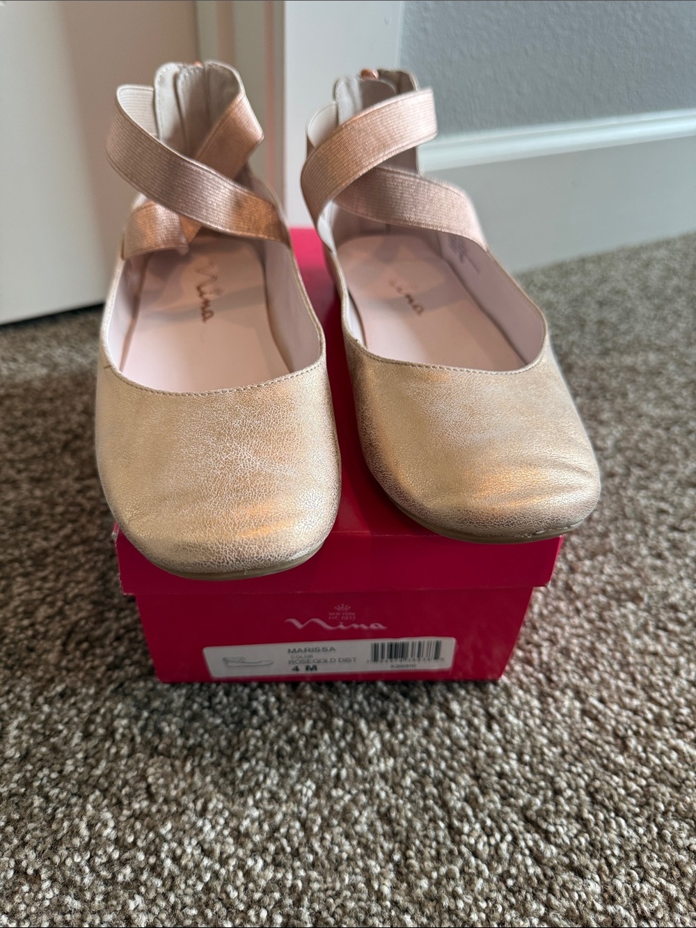 Nina Kids Metallic Rose Gold Ballet Flats with Cross Straps